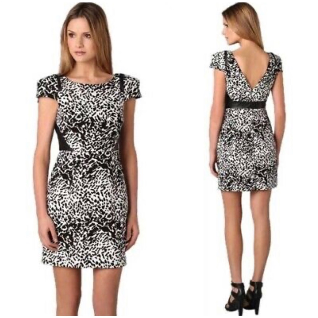 Tibi Leopard Animal Print Sheath Dress Black White